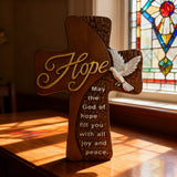 Ornate "Love" "Faith" "Hope" Wooden Cross, Solid Wood Cross