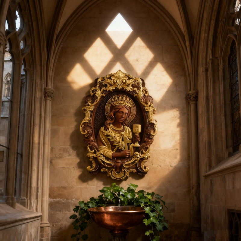 🛡️ Saint Barbara Wood Carving – Handcrafted Devotional Art