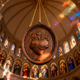 Sacred Family Three Sacred Hearts Wall Decoration Wood Sculpture