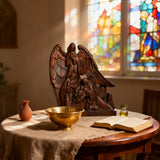 Hand-Carved Holy Family & Guardian Angel Solid Wood Statue: A Faith Artwork Anchoring Divine Blessings for Your Home