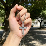 Retro Braided Texture Inlaid Zircon Cross Pendant Necklace