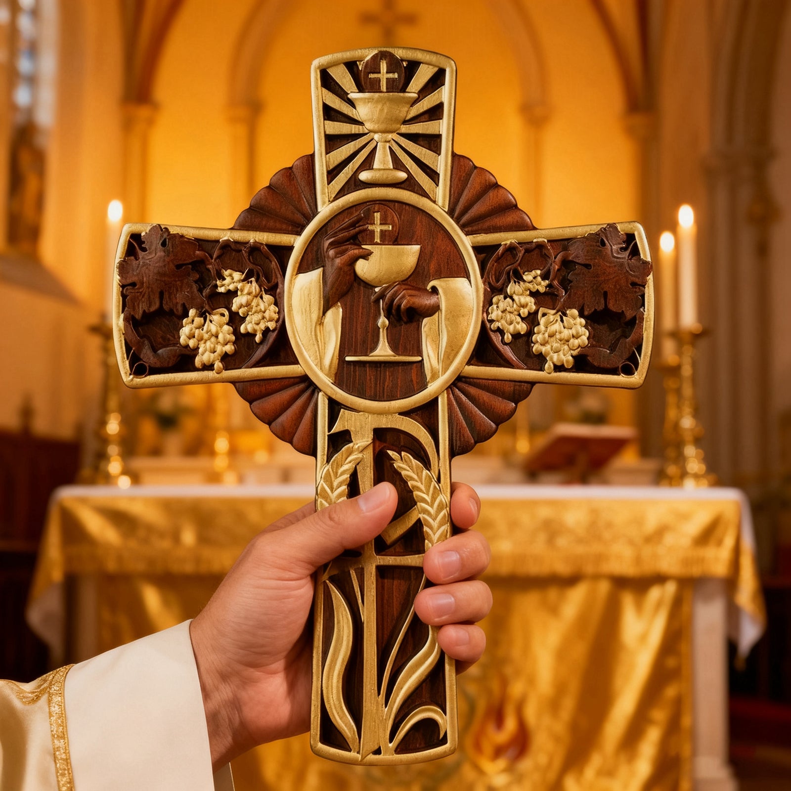 REUGE オルゴール Christian Ulbricht ドイツ製 木製 Eucharistic Chalice Wooden Cross: A Christian Symbol of the Last