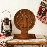 St. Benedict Double-Sided Wooden Desk Plaque: A Christian Symbol of Protection & Faith
