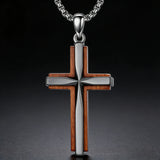 Minimalist Titanium Steel & Wood Cross Necklace – Faith in Simplicity