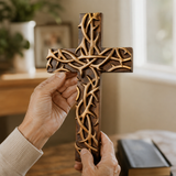 Hand-Carved Beechwood Crown of Thorns Wall Cross