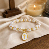 Black & Gold Cross Beaded Stretch Bracelet – A Daily Reminder of Faith, Hope & Devotion - design detail