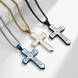 Tribal Flame Engraved Cross Pendant Necklace