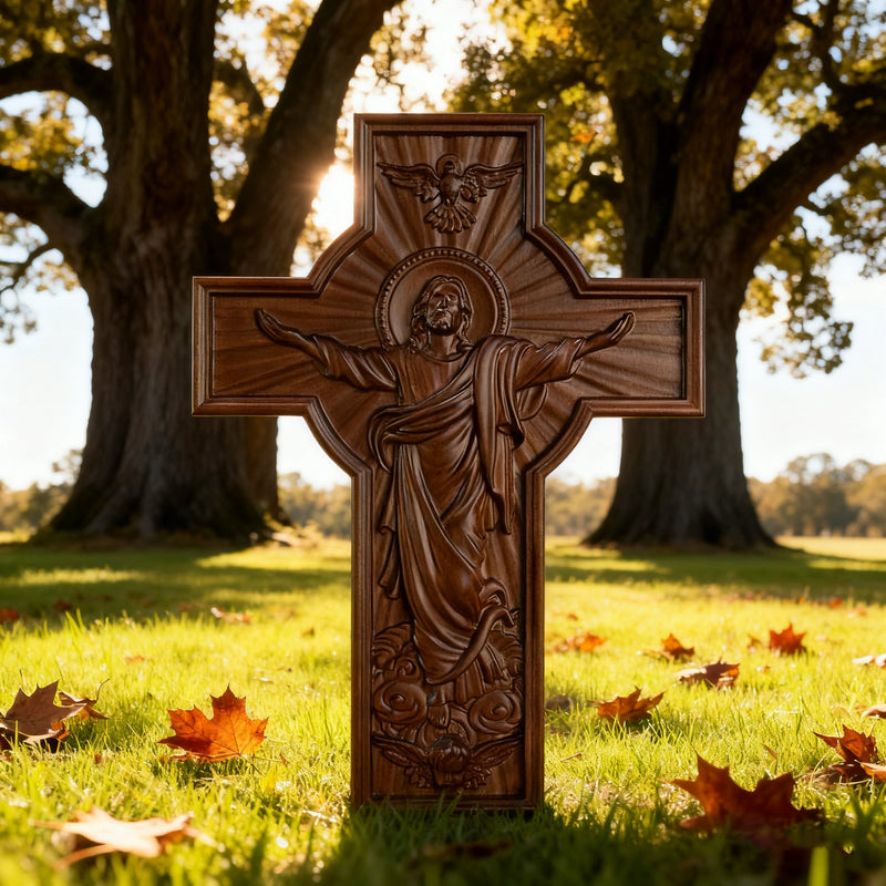 Ascension of Jesus wood carving cross