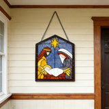 Nativity Scene Stained Glass Suncatcher: The Holy Family in Radiant Light for Christian prayer and meaningful gifting