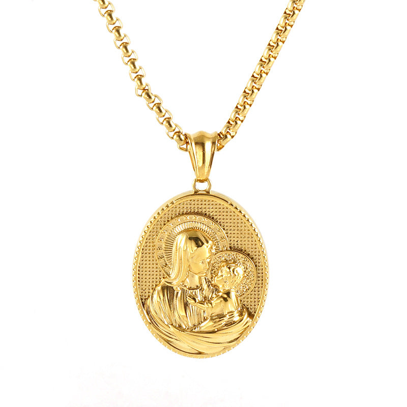 18K Gold Plated Blessed Virgin Mary Madonna and Infant Jesus Necklace