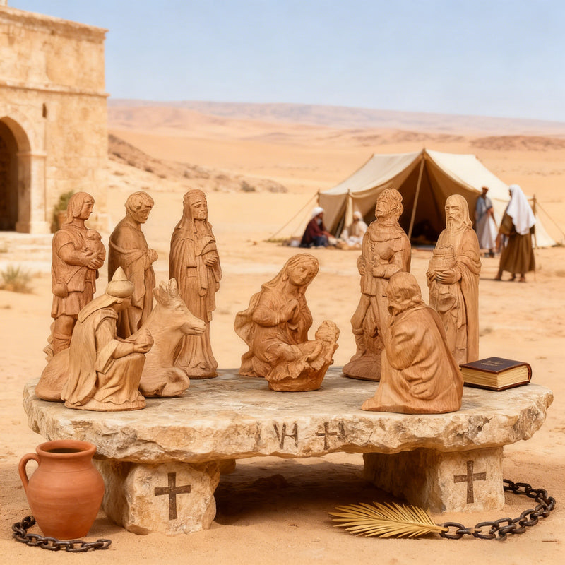 Jesus Manger Nativity Scene Wooden Statue Tabletop Ornament - Best Christmas Gifts