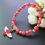 Angel Wing Cross Rosary Bronzing Acrylic Baptism Stretch Beaded