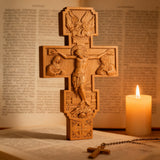 Hand-Carved Beechwood Religious Cross: A Sacred Artistic Testament to Christian Faith