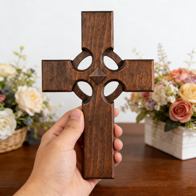 Irish Celtic Cross Wooden Hand Carved Cross for Wall Decor