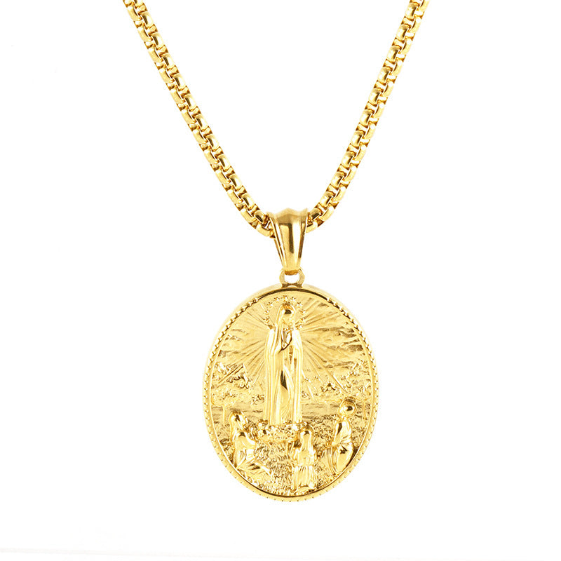 18K Gold Plated Our Lady of Fatima Medal Necklace