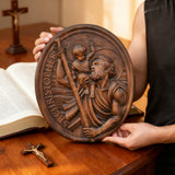 St.Christopher Christian Wood Carving Plaque/The patron saint of travelers