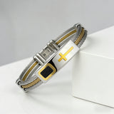 Titanium Steel Braided Two-Tone Cross Bangle