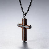 Minimalist Titanium Steel & Wood Cross Necklace – Faith in Simplicity