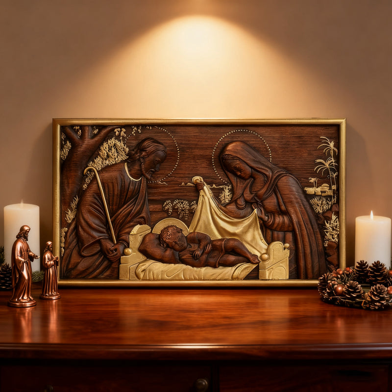 Nativity Scene Wood Carved Plaque, Religious Wall Decor, Christmas Gift