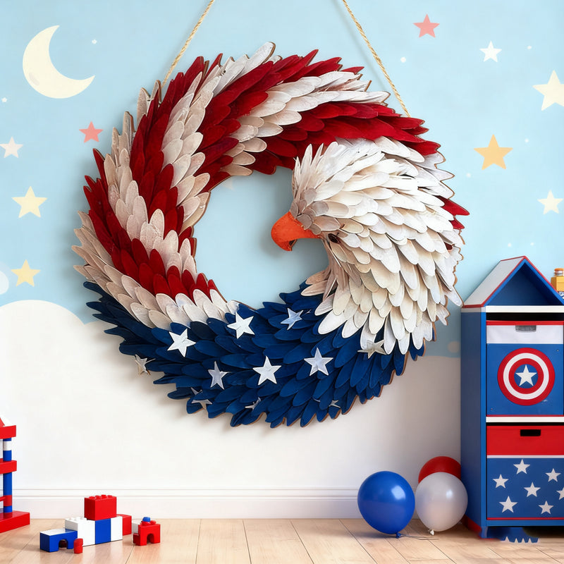 🌟 Patriotic Eagle Wooden Wreath | 4th of July Decor for Christian Homes