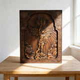 Bgcopper Archangel Michael Square Wooden Icon Religious Gifts - Best Wood Carving Wall Decor