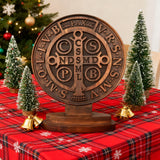 St. Benedict Double-Sided Wooden Desk Plaque: A Christian Symbol of Protection & Faith