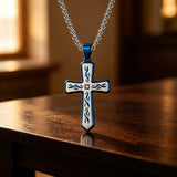Tribal Flame Engraved Cross Pendant Necklace