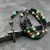 Natural Stone Rosary Cross Necklace – Faith, Earth & Timeless Devotion