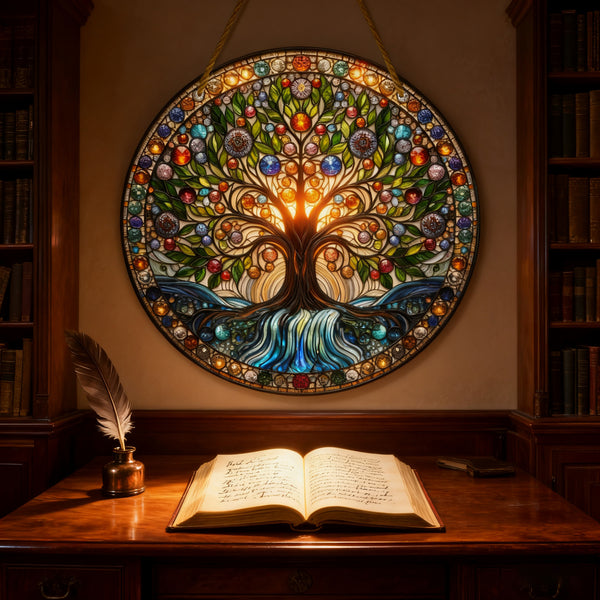 Tree of Life Stained Glass Acrylic Hanging Decor: Divine Beauty for Your Faith Space ✨