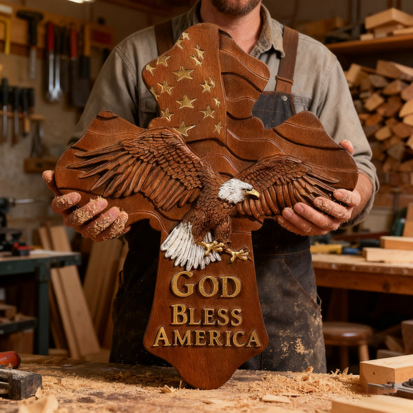 American Eagle Wooden Cross – God Bless America