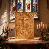 Handcarved Beechwood Crucifix Relief — Let His Sacrifice Settle Into Your Days