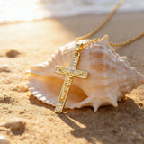Zircon-Encrusted Jesus Cross Necklace: Faith Worn with Grace
