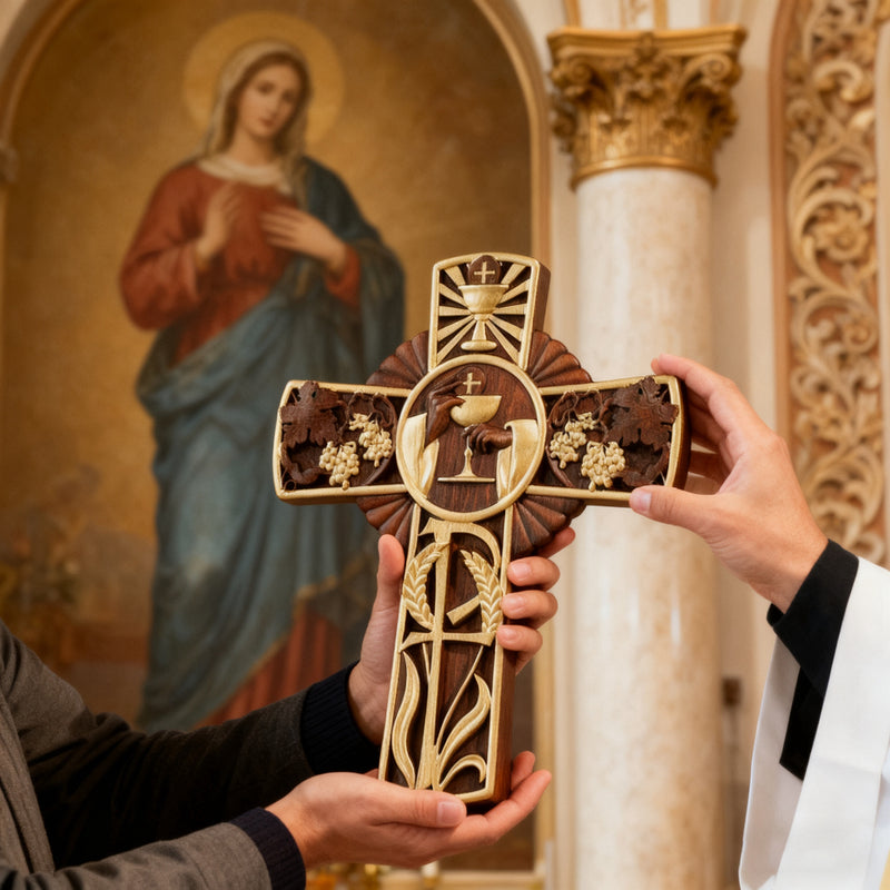 Eucharistic Chalice Wooden Cross: A Christian Symbol of the Last Supper & Redemption