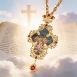 Gilded Leaf-Edged Jesus Crucifix Necklace: Elegance Woven with Faith