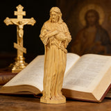Jesus as the Good Shepherd Wooden Circular Sculpture: Desktop Decoration