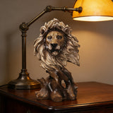 Vintage Faux-Wood Lion Head Resin Figurine | Office & Home Deco wooden home decor product image