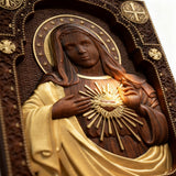 Immaculate Heart of Mary Hand-Carved Beech Wood Sculpture | Sacred Home Altar Ornament