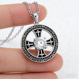 Celtic Knot Crystal Cross Wheel Necklace – Faith & Elegance Woven in Light