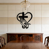 Praying Hands, Heart & Cross Metal Wall Art: Faith, Love, and Devotion in One Design