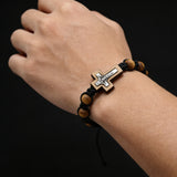 8mm Pine Wood Bead Cross Bracelet | Adjustable Catholic Rosary Bracelet
