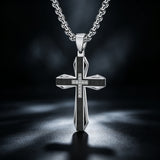 Brushed & Faceted Titanium Steel Cross Necklace – Modern Faith, Bold Devotion