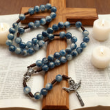 Hand Woven Holy Trinity Crucifix Mary Holy Medal Blue Rosary