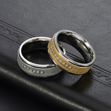 8mm Spinning Titanium Steel Men's Ring, Sand Blast Two-Tone Inlaid Cubic Zirconia Band, Stress Relief Rotatable Wedding Promise Ring for Men