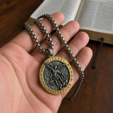 Two-Tone St. Michael Archangel Protection Medal Stainless Steel Necklace - side view