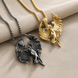 Vintage Archangel Stainless Steel Necklace, 3D Embossed Angel Pendant Box Chain for Men