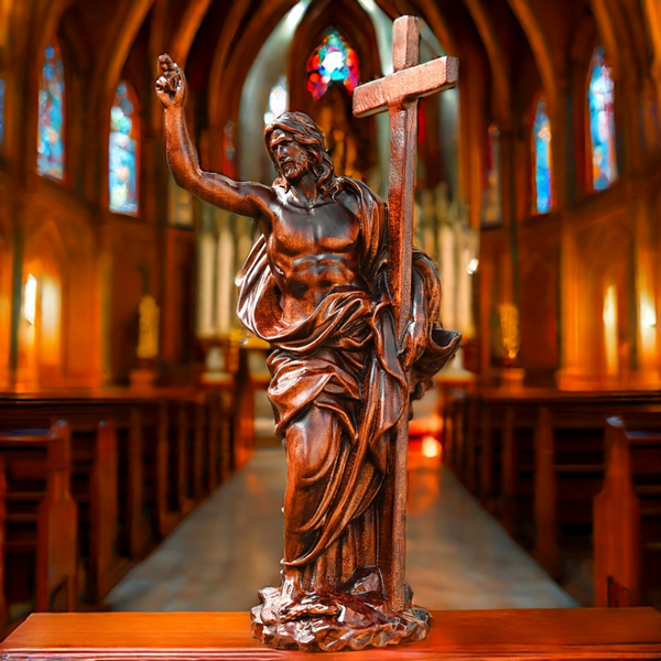 Jesus Resurrection Cross Round Sculpture Tabletop Decoration