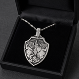 Archangel Michael Shield Pendant Necklace for Men,316L Stainless Steel Vintage 3D Relief Religious Amulet Necklace,Faith Protection Jewelry Gift