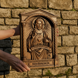 Sacred Heart of Jesus Hand-Carved Beechwood Relief - Divine Mercy Home Altar Decor