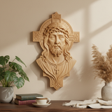Jesus Christ Wood Carving: Crown of Thorns and Cruciform Halo | Sacred Home Blessing