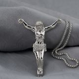 Large Iced Jesus Christ Crucifix Pendant Necklace, 316L Stainless Steel Gold Silver Plated 3D Jesus Figure Necklace for Men Hip Hop Religious Jewelry